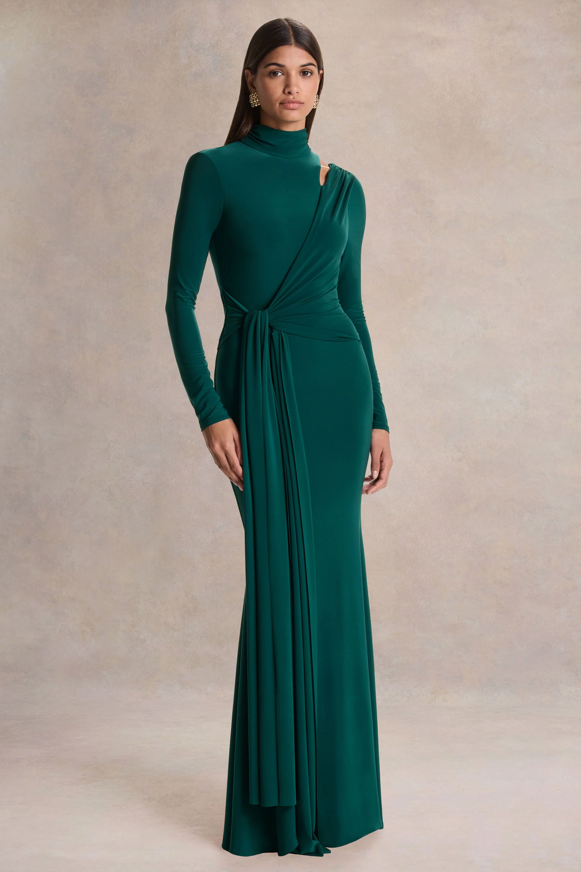 Alastrina | Dark Green High-Neck Maxi Dress With Gathered-Detailing - Image 4