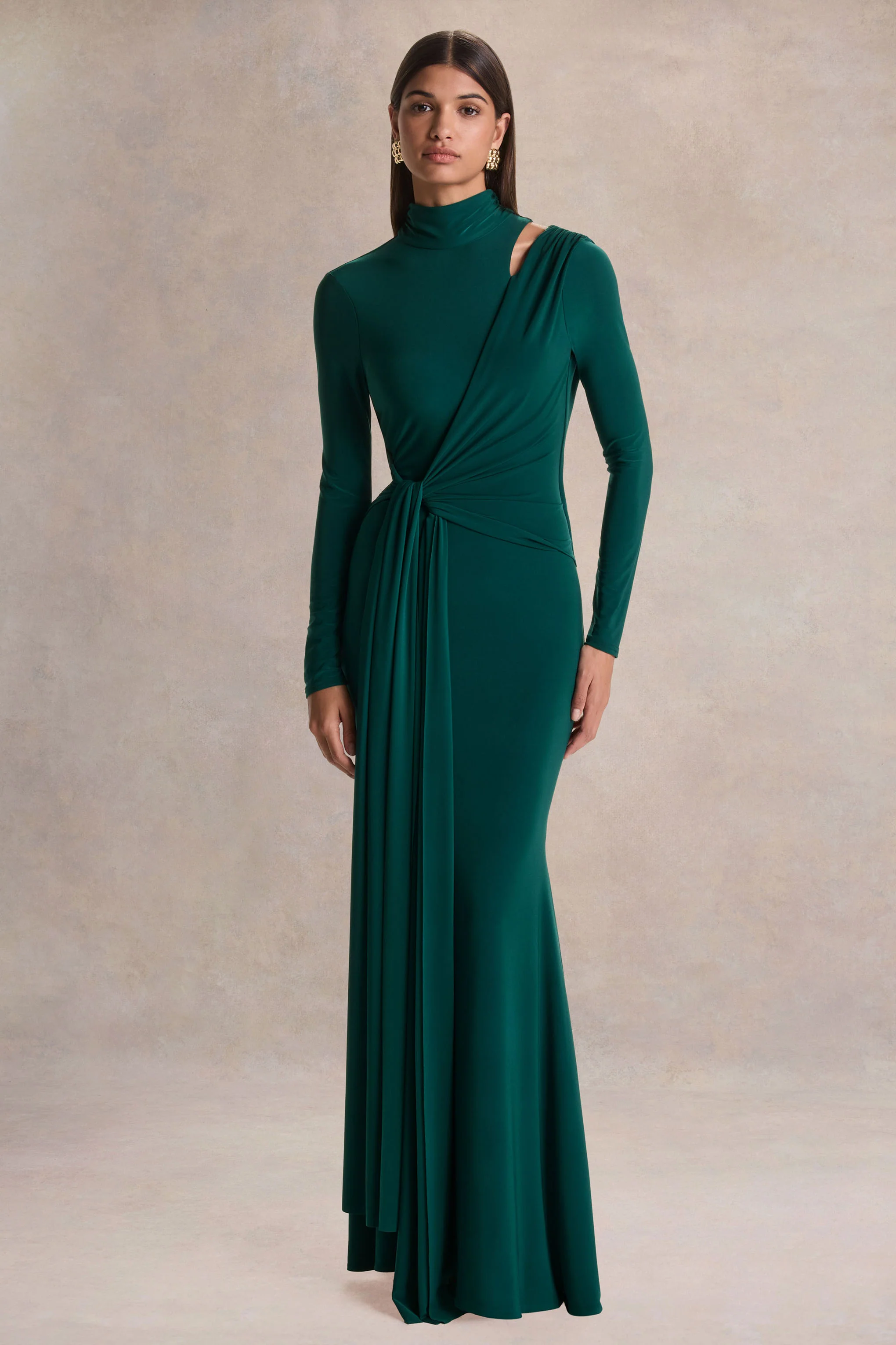 Alastrina | Dark Green High-Neck Maxi Dress With Gathered-Detailing - Image 5