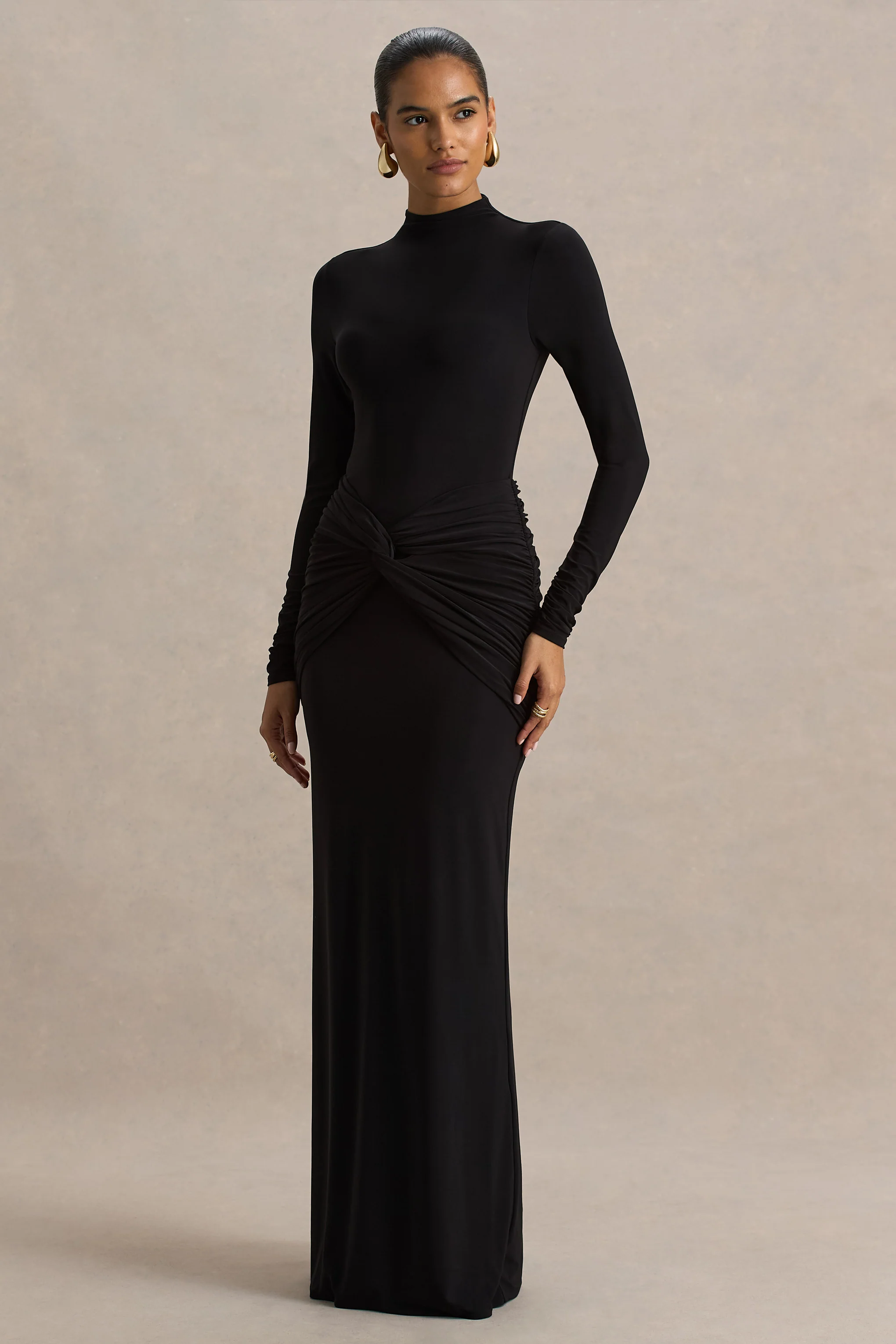 Alula | Black High-Neck Maxi Dress With Twist Detail - Image 3