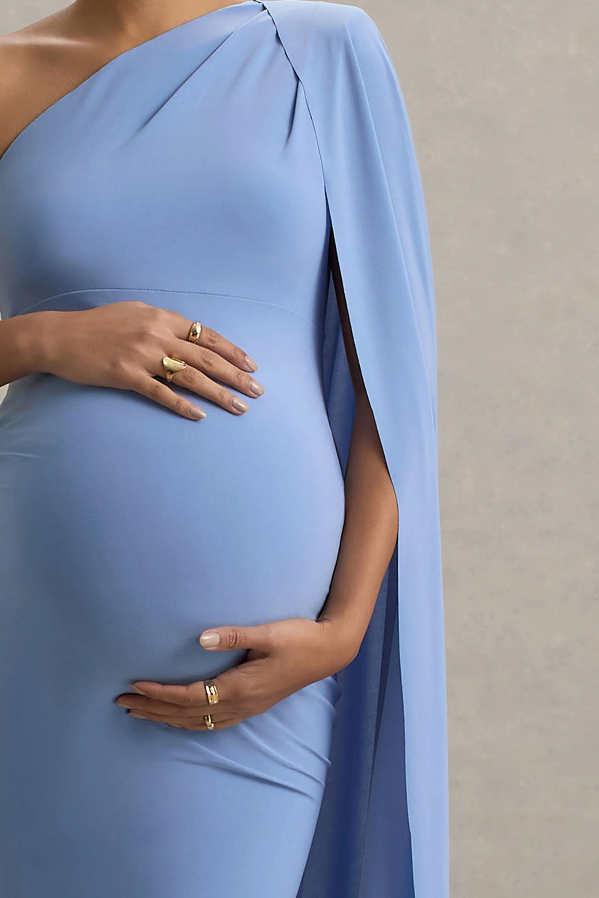 Amaryllis | Powder Blue Maternity One Shoulder Maxi Dress with Cape Sleeve - Image 6