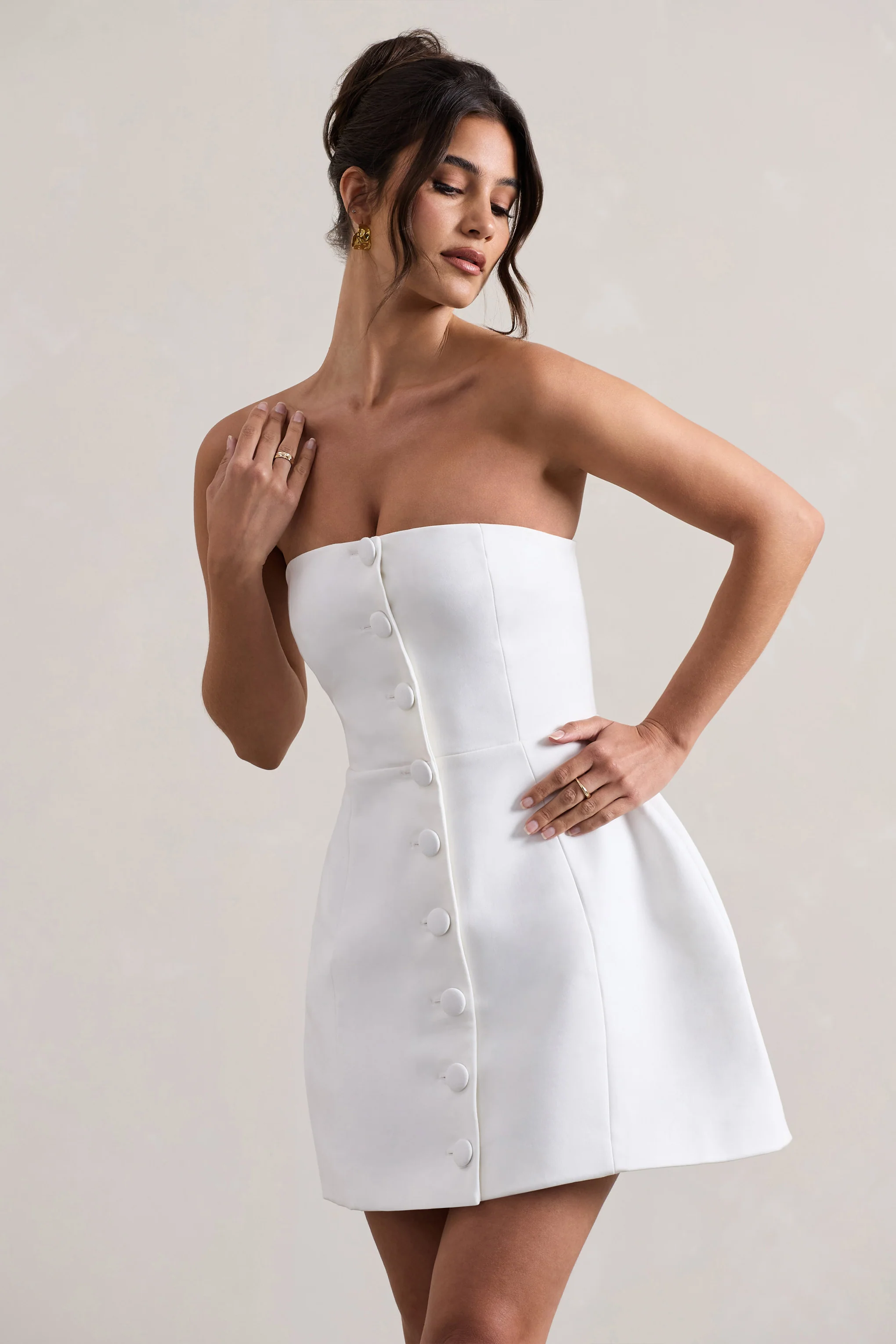 Anniston | White Bandeau Tailored Buttoned Mini Dress - Image 3