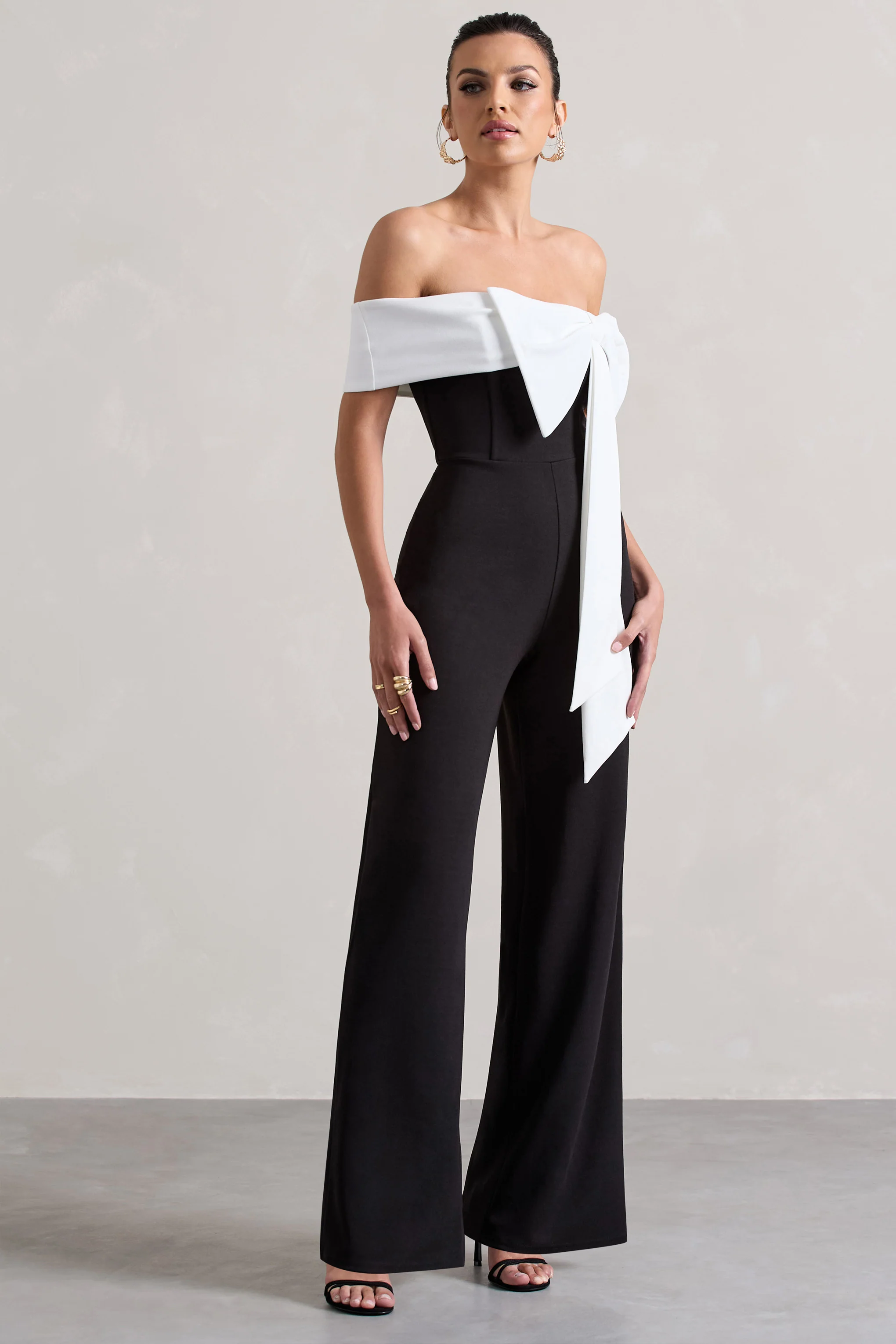 Bower | Black Bardot Straight-Leg Jumpsuit With Bow - Image 5