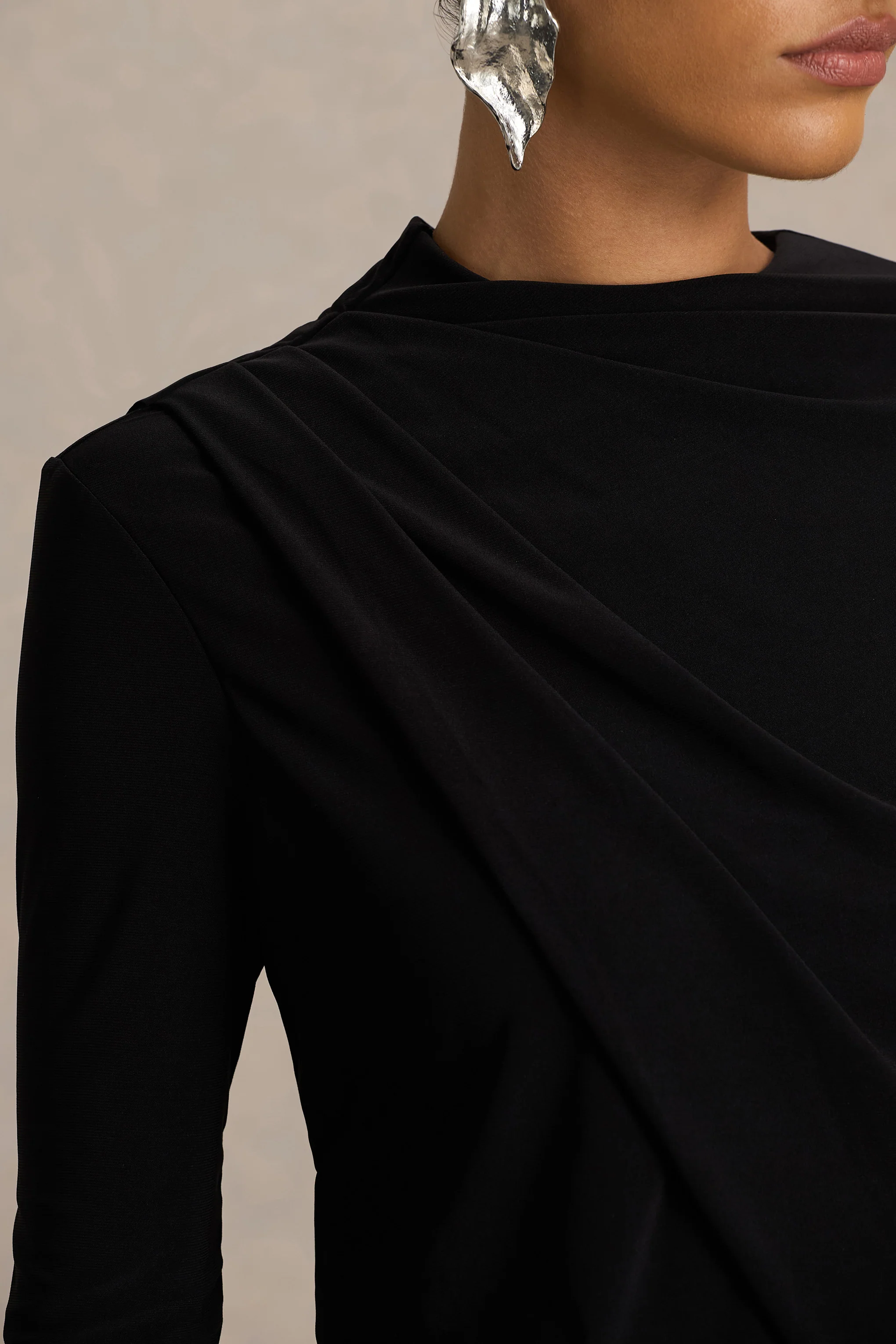 Celeste | Black Long-Sleeve Mini Dress With Cape Sleeve - Image 6