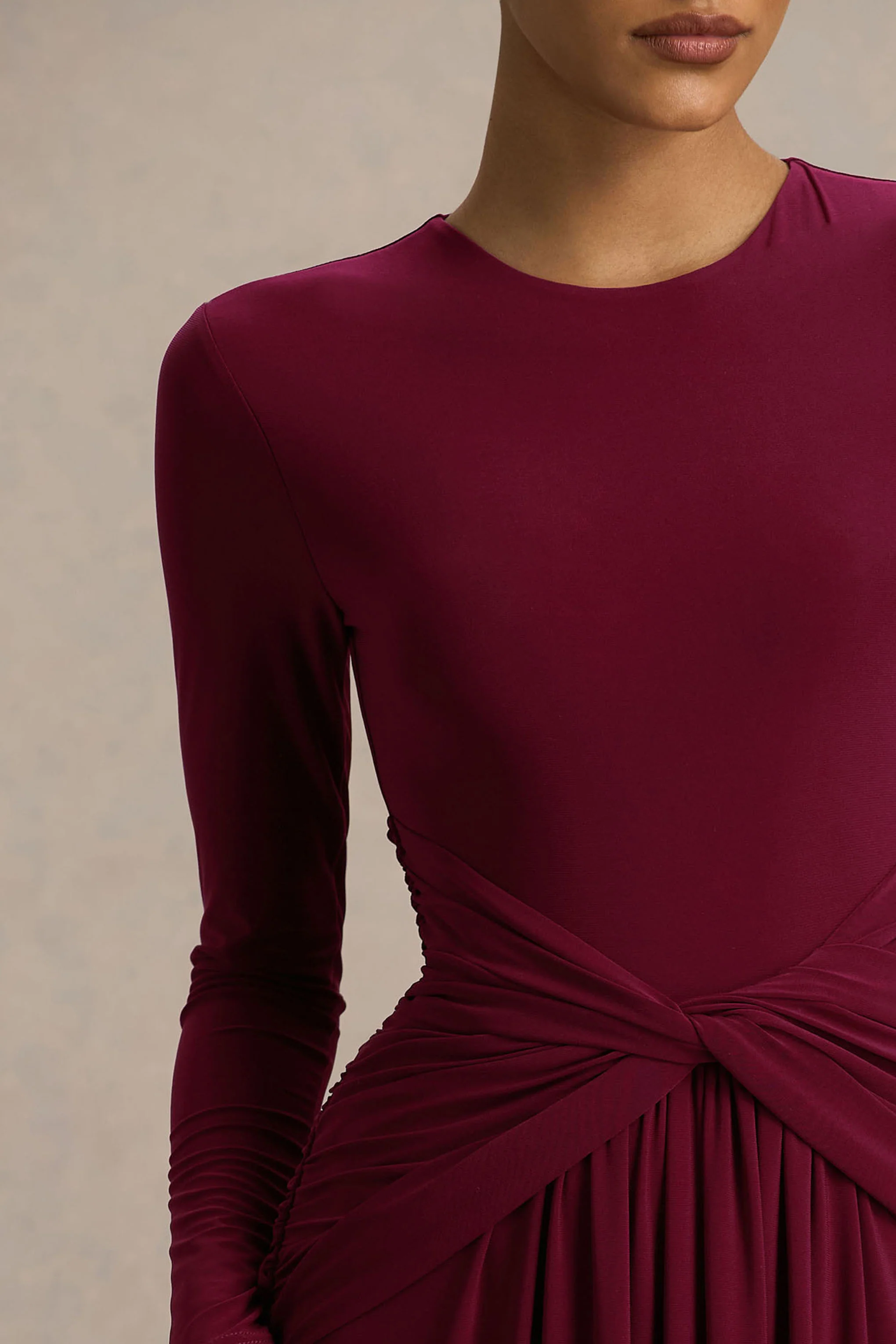 Estrella | Berry High-Neck Maxi Dress With Ruched Detailing - Image 3