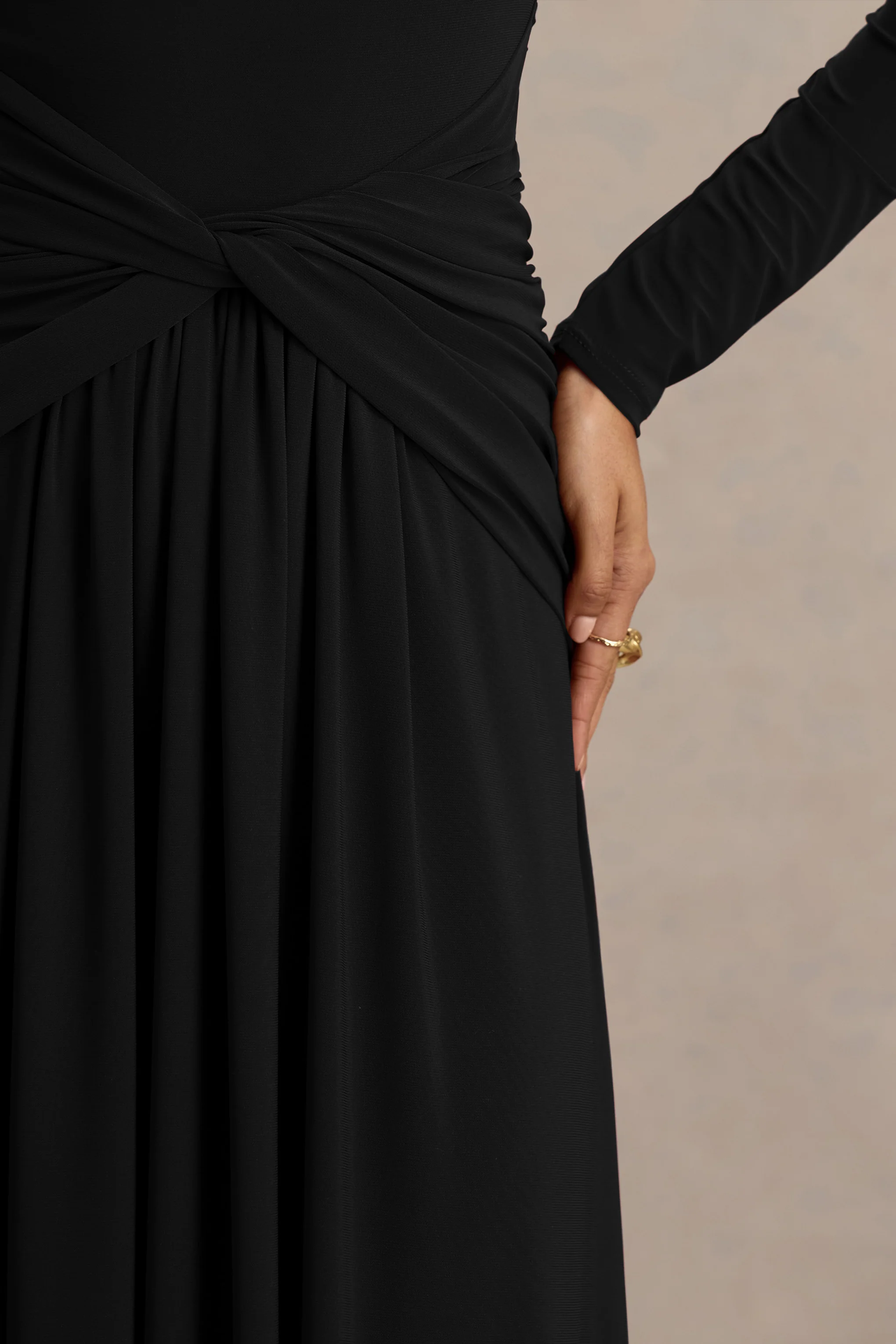 Estrella | Black High-Neck Maxi Dress With Ruched Detailing - Image 6