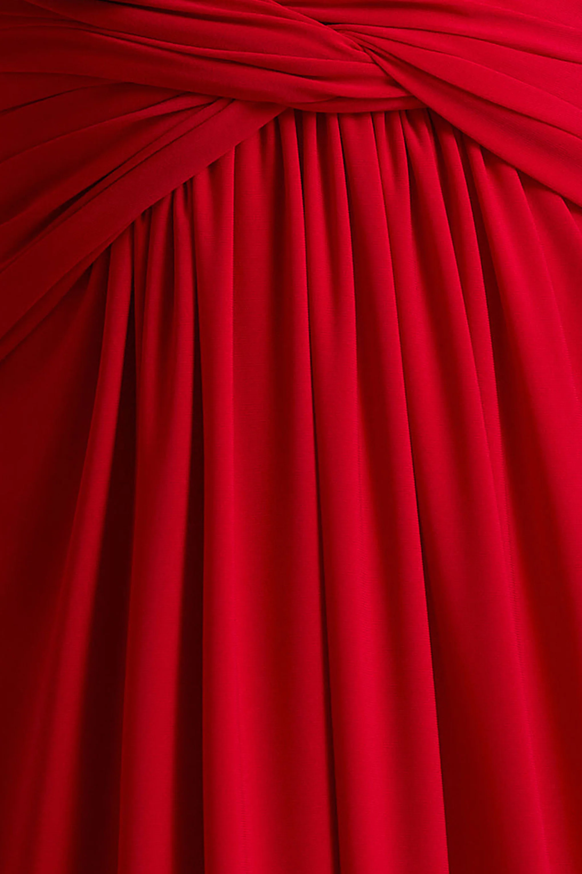 Estrella | Red High-Neck Maxi Dress With Ruched Detailing - Image 6