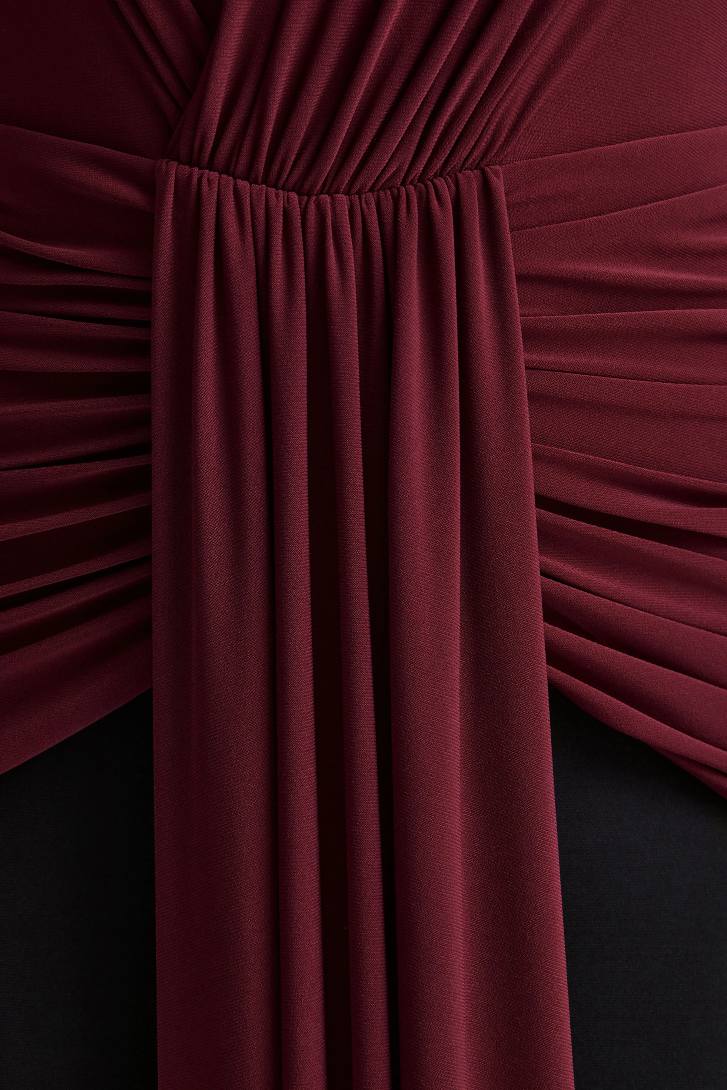 Halston | Burgundy And Black Plunge-Neck Maxi Dress With Gathered-Detailing - Image 6