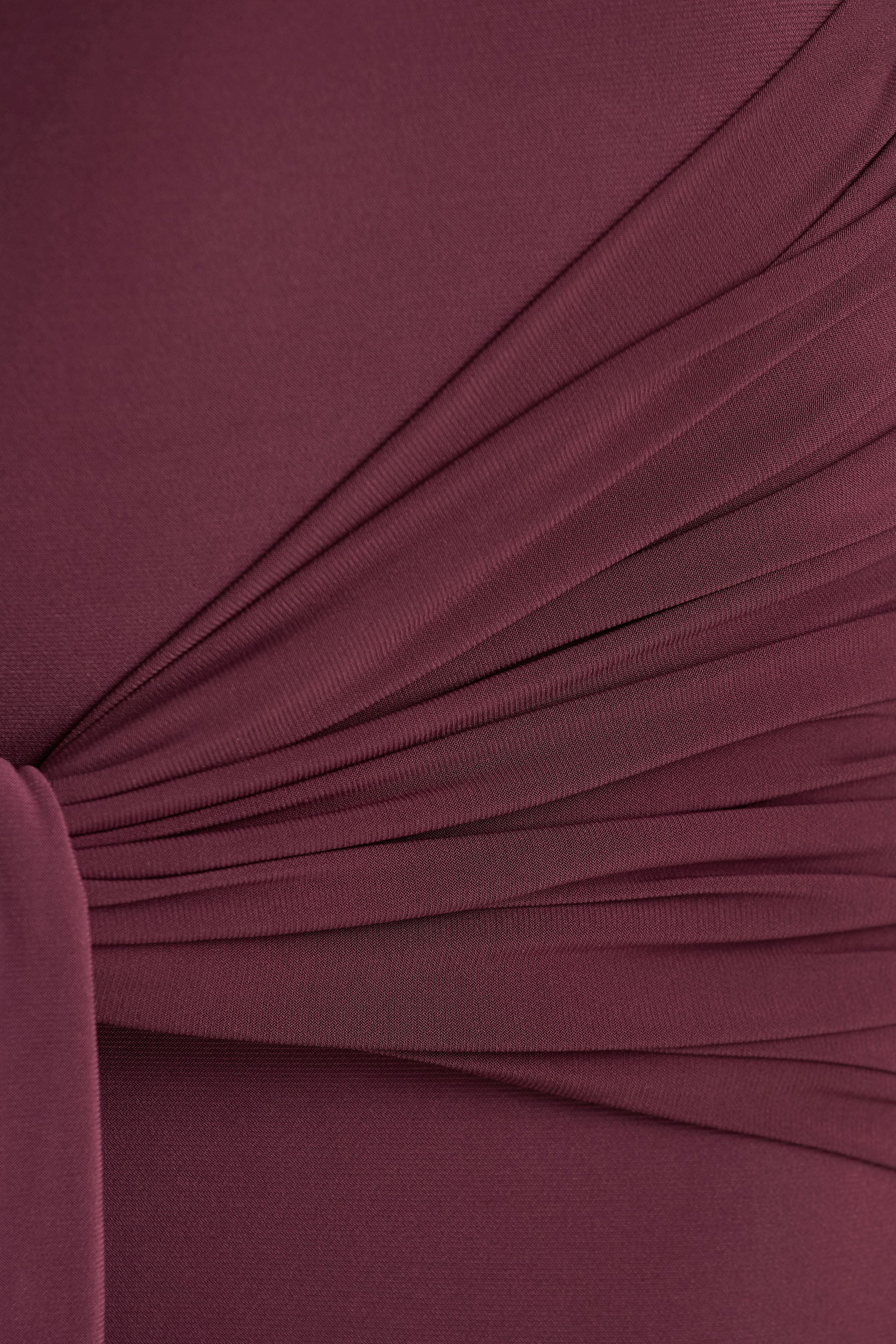 Myra | Burgundy High-Neck Maxi Dress With Sash and Ruched Detailing - Image 7