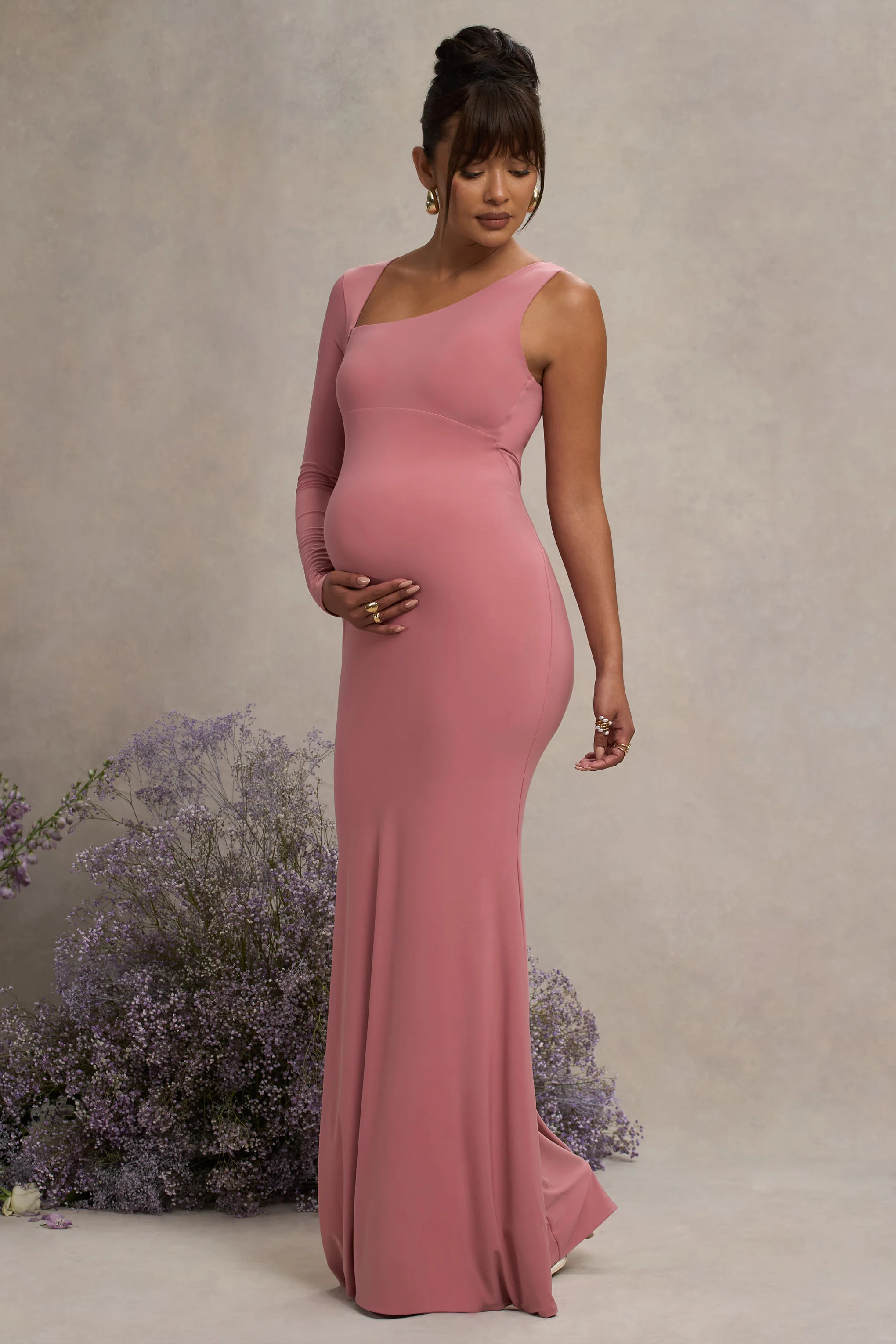 Oh Baby | Blush Maternity One Shoulder Bodycon Maxi Dress - Image 4