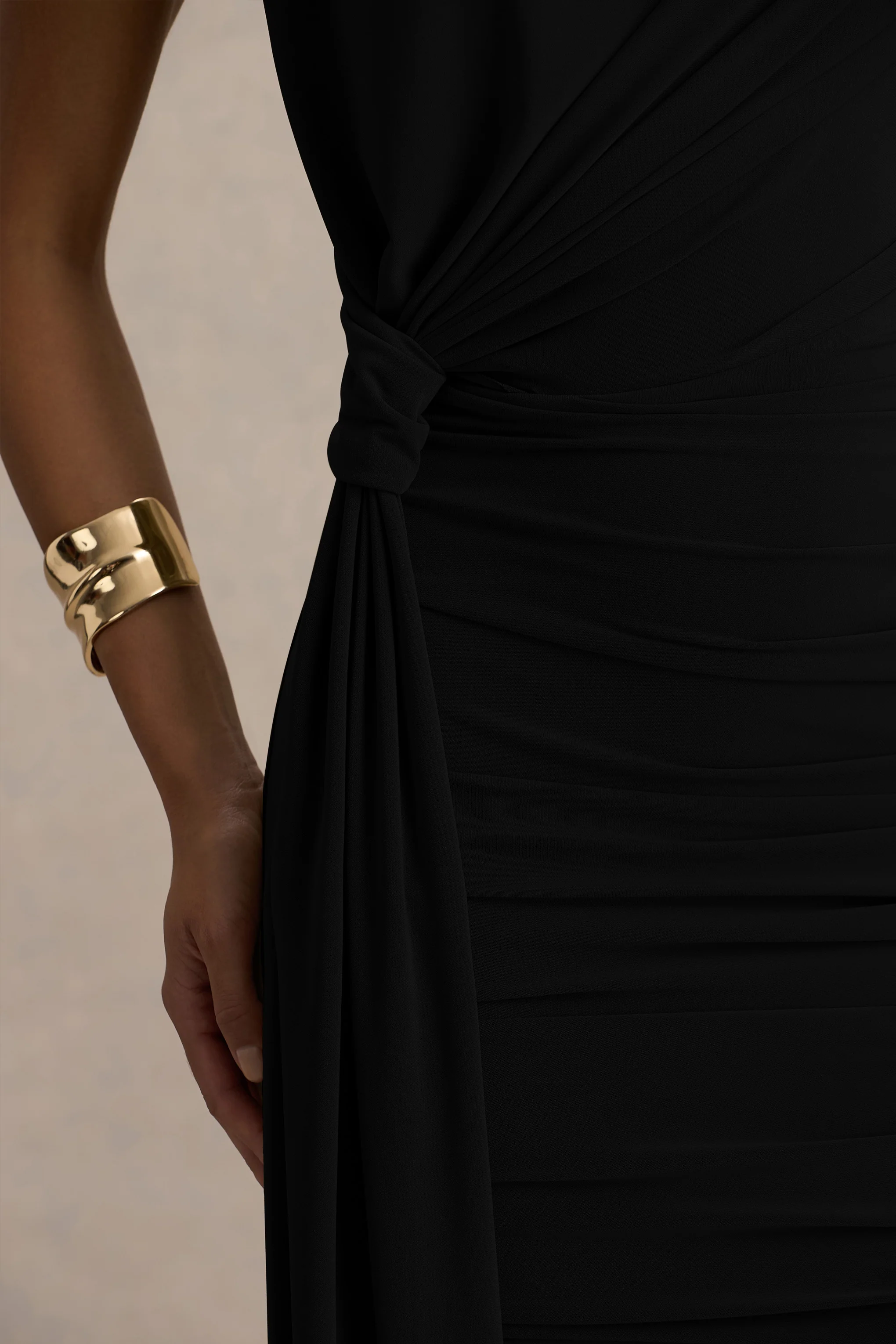 Sorenna | Black High-Neck Mini-Dress With Wrap And Sash Detail - Image 6